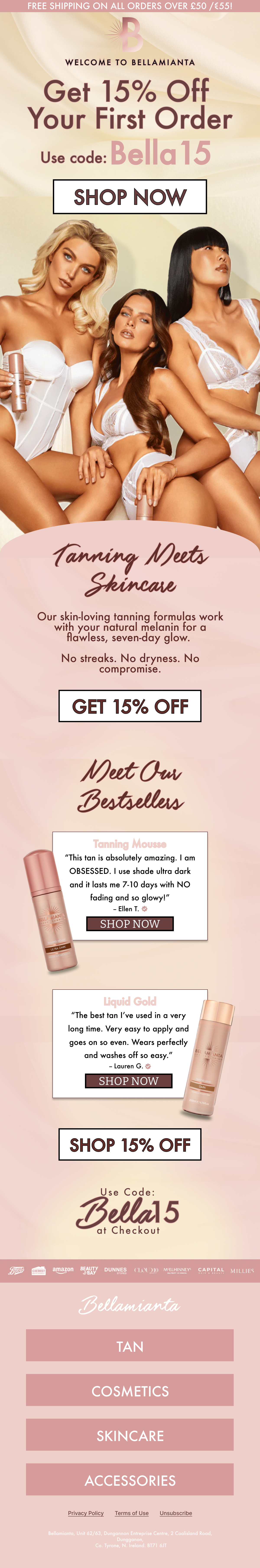 Beauty testimonial email design example