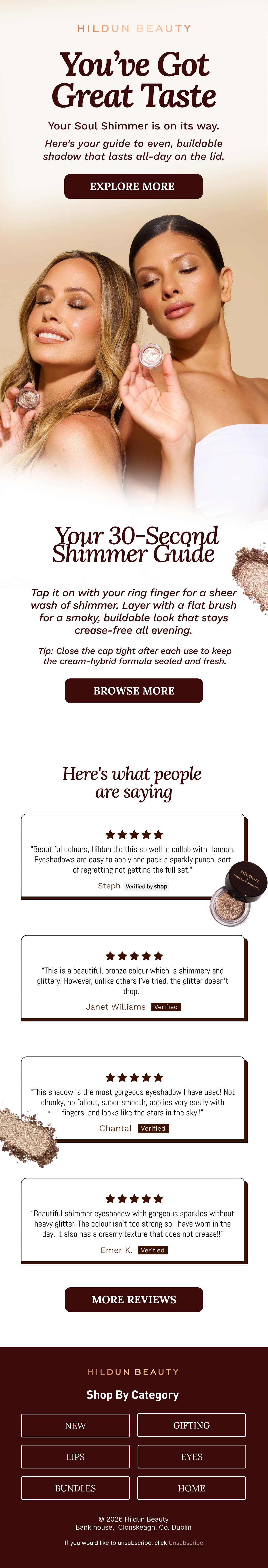 Hildun Beauty cosmetic email template layout