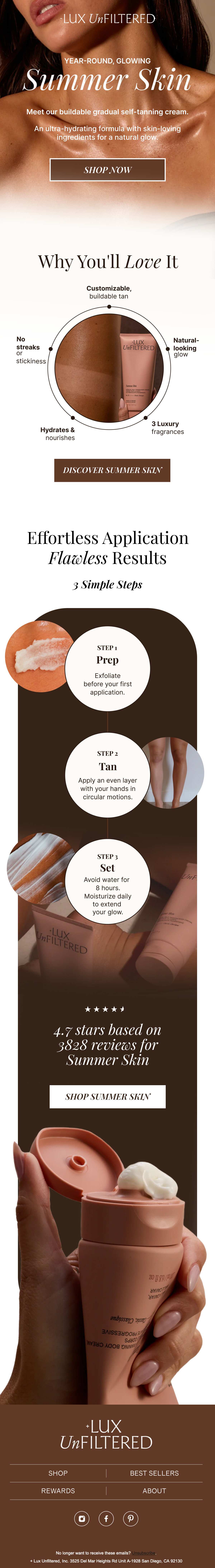 Lux Unfiltered skin and body email design