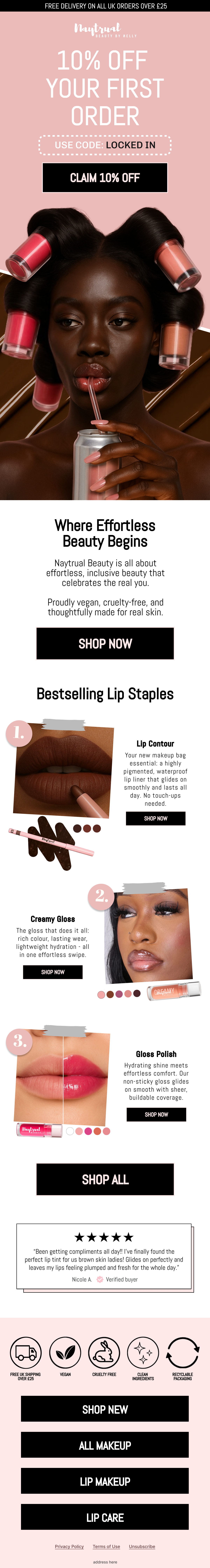 Personal care email marketing design example